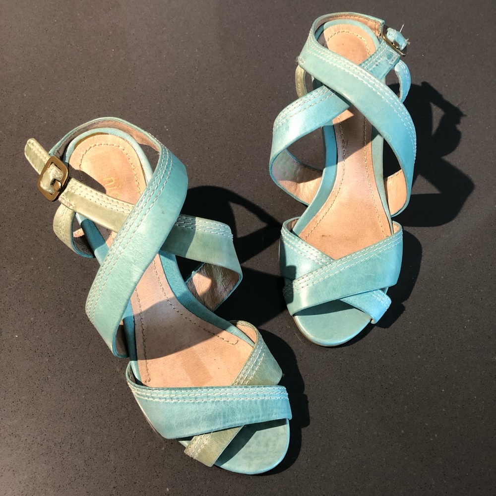 Turquoise high heel sandals, 6.5